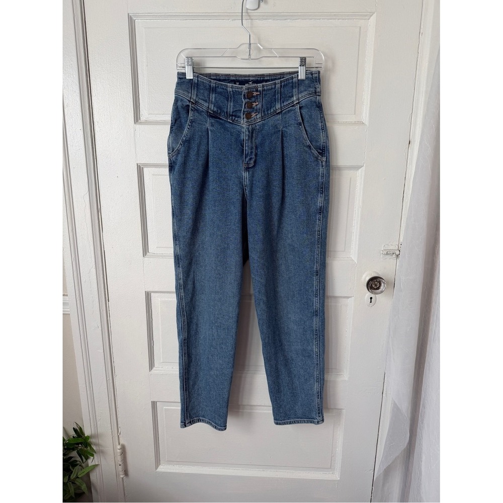 Hollister Ultra High Rise 80's Mom Jeans Vintage Stretch Button Fly Blue Denim - Picture 9 of 15